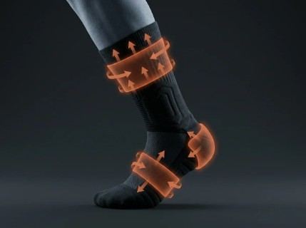 Chaussette Sokko Pro avec les trois zones de maintien : manchette, talon et voûte.